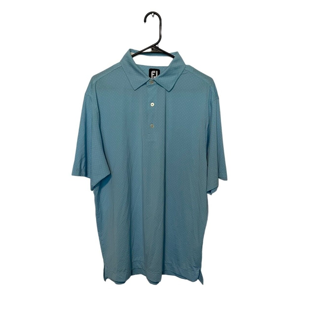 FootJoy Golf Polo Shirt Mens Large Blue Polka Dot Short Sleeve Performace FJ